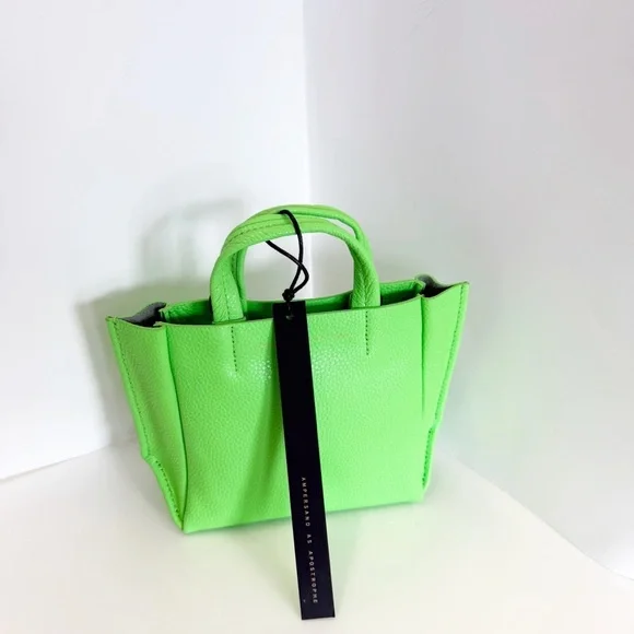 NWT Ampersand As Apostrophe Neon Green Leather Micro Tote Bag - Picture 2 of 8